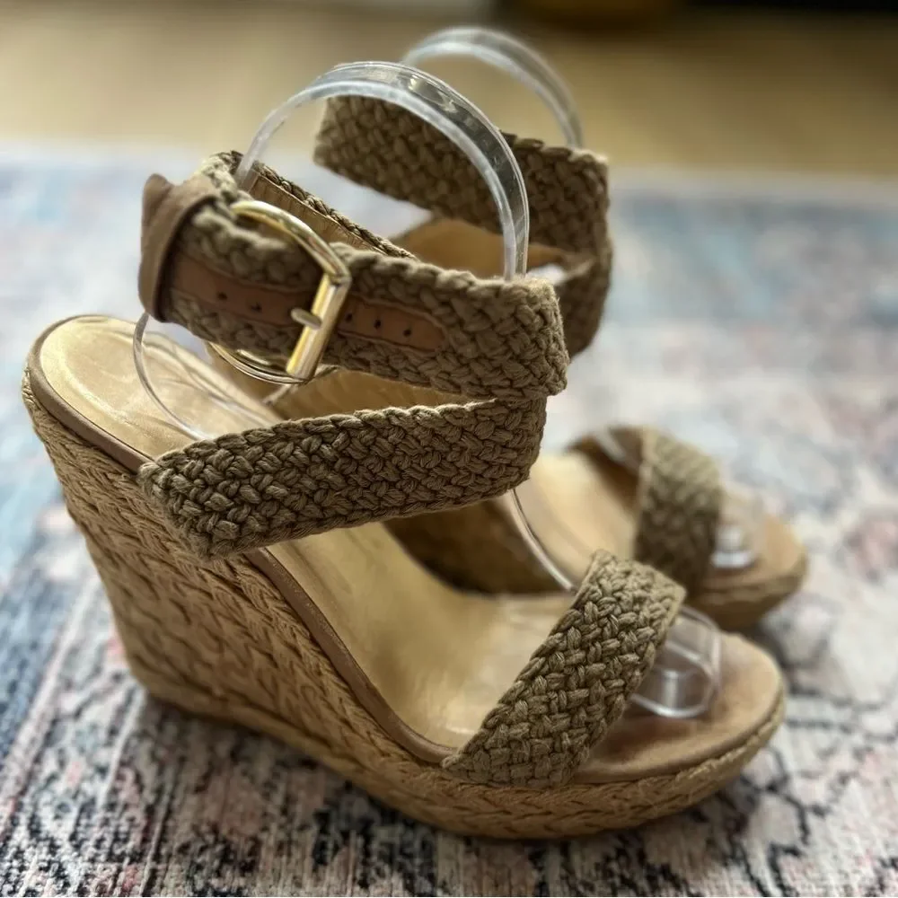 Stuart Weitzman Alexis Wedge Swamp Espadrille Sandals Khaki Size 8.5 - Picture 3 of 14